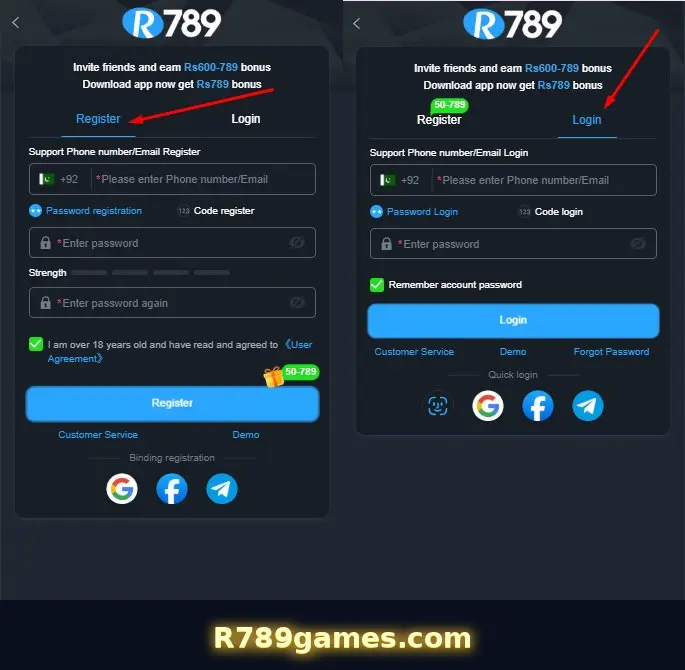 R789 Register and Login